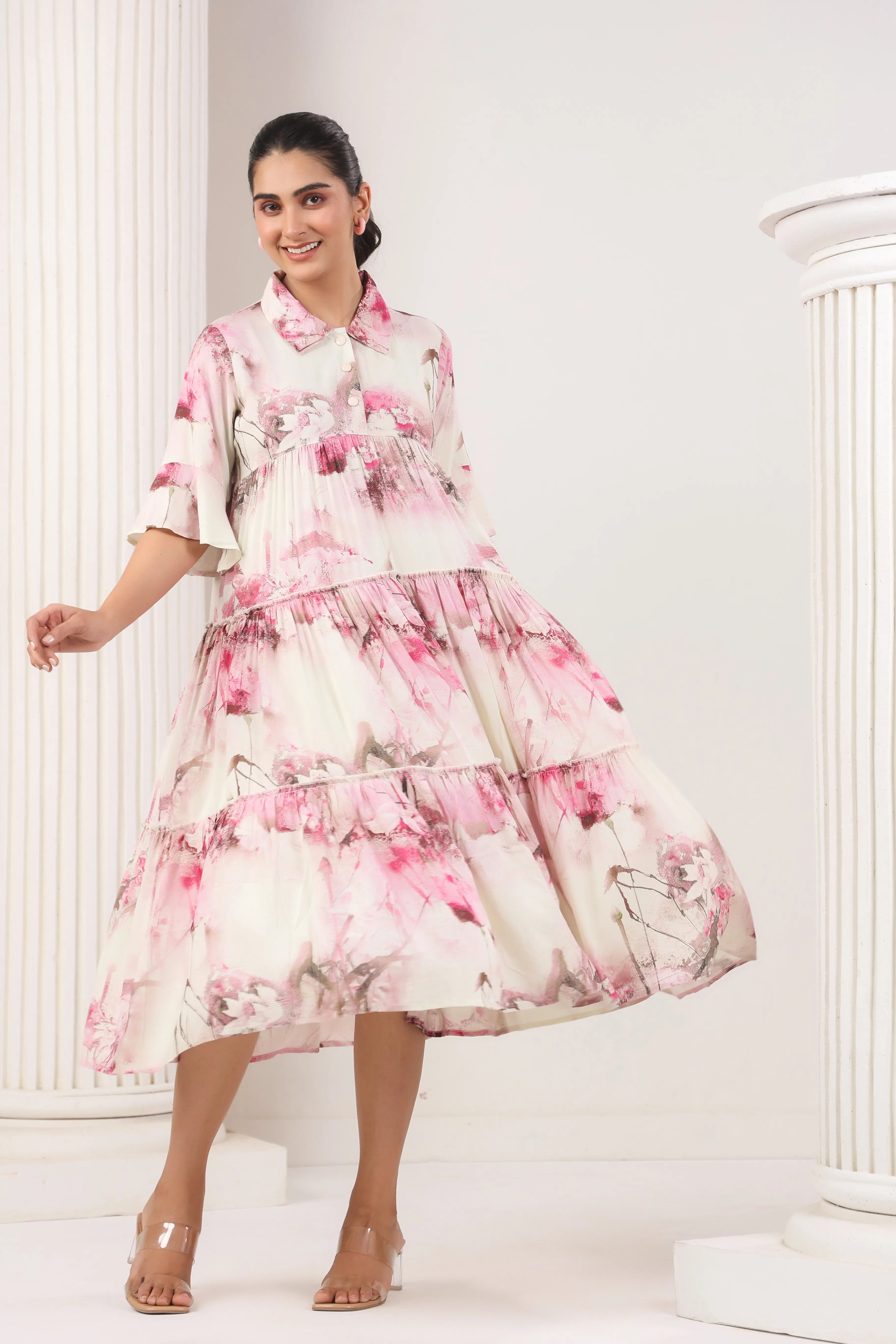 Vanilla & Rose Pink Printed Dress - Visramaa