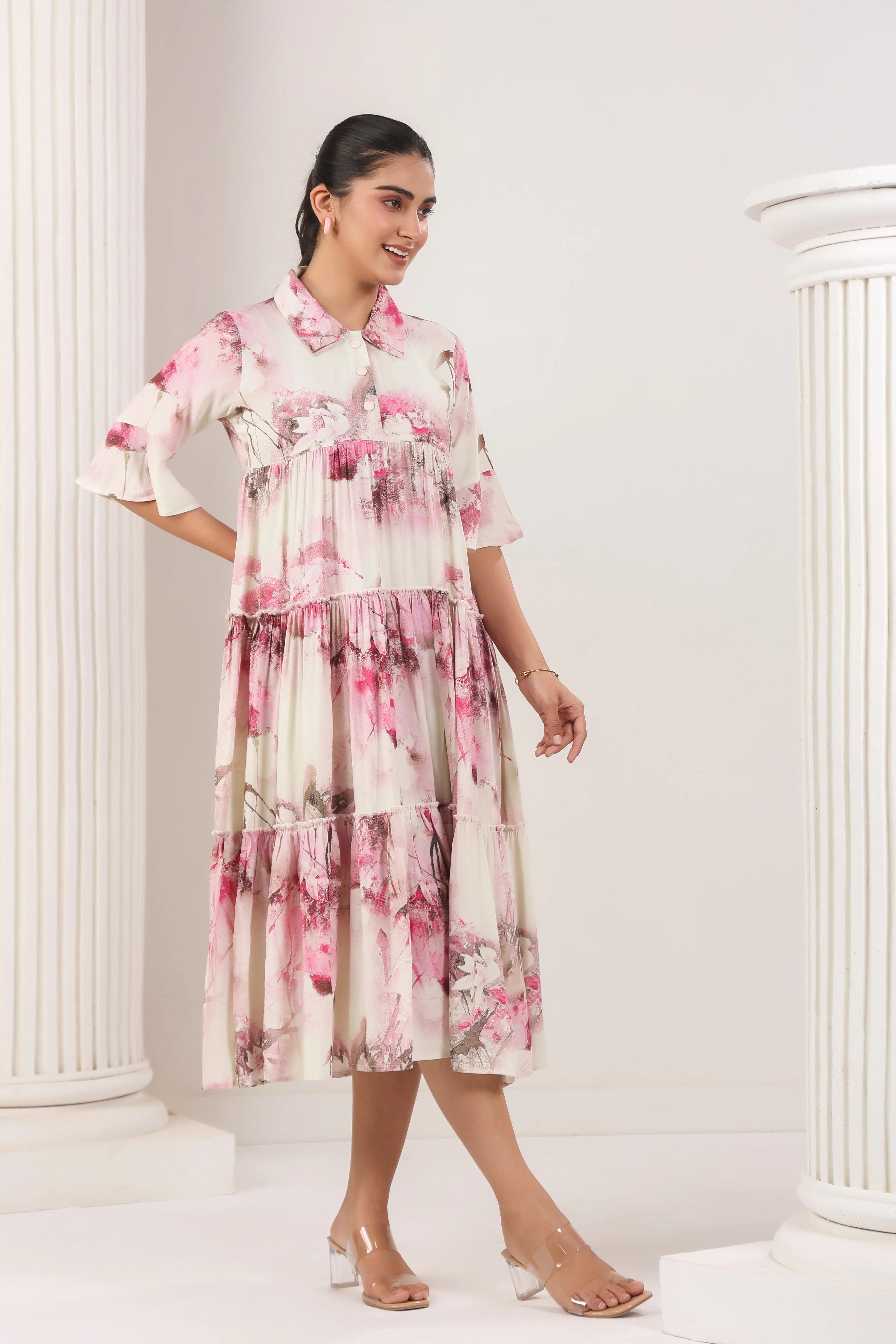 Vanilla & Rose Pink Printed Dress - Visramaa