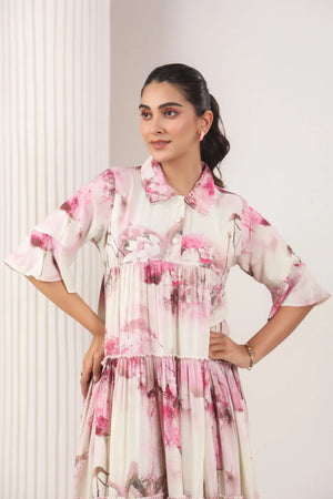 Vanilla & Rose Pink Printed Dress - Visramaa