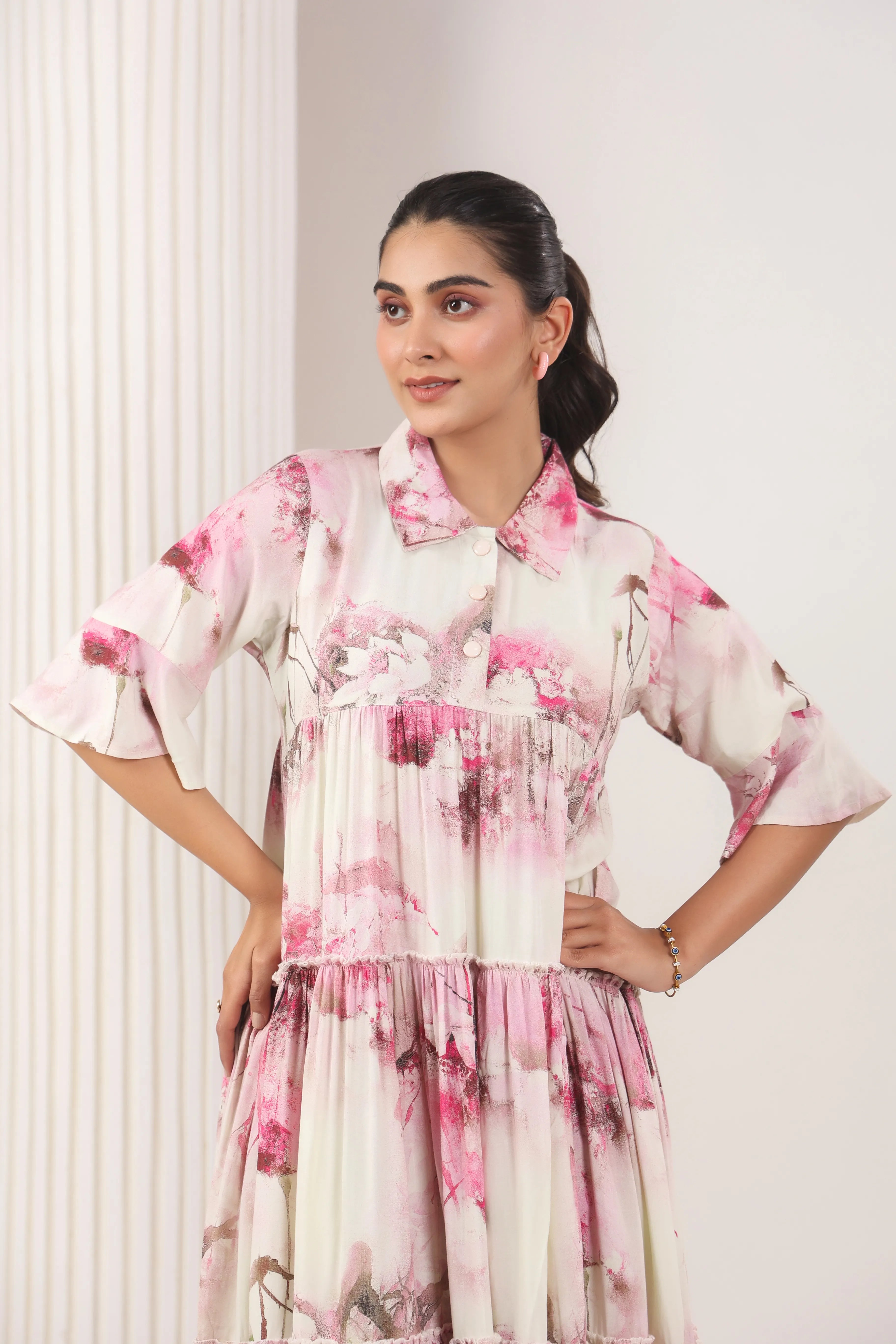 Vanilla & Rose Pink Printed Dress - Visramaa