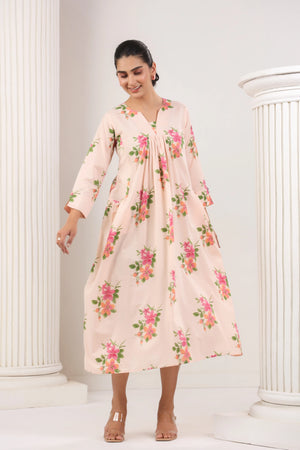 Light Pink Floral Print Dress - Visramaa