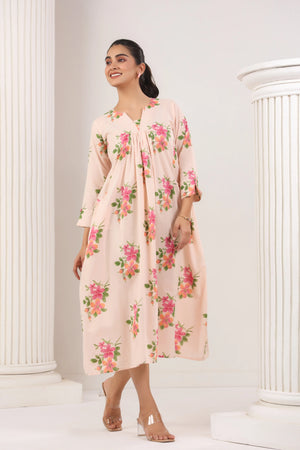 Light Pink Floral Print Dress - Visramaa