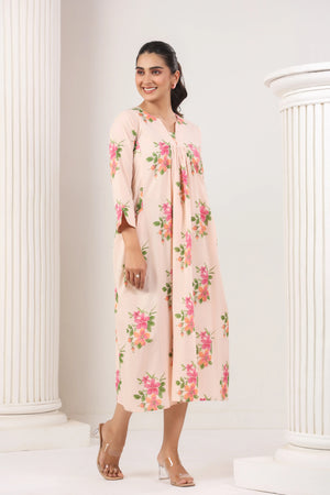 Light Pink Floral Print Dress - Visramaa
