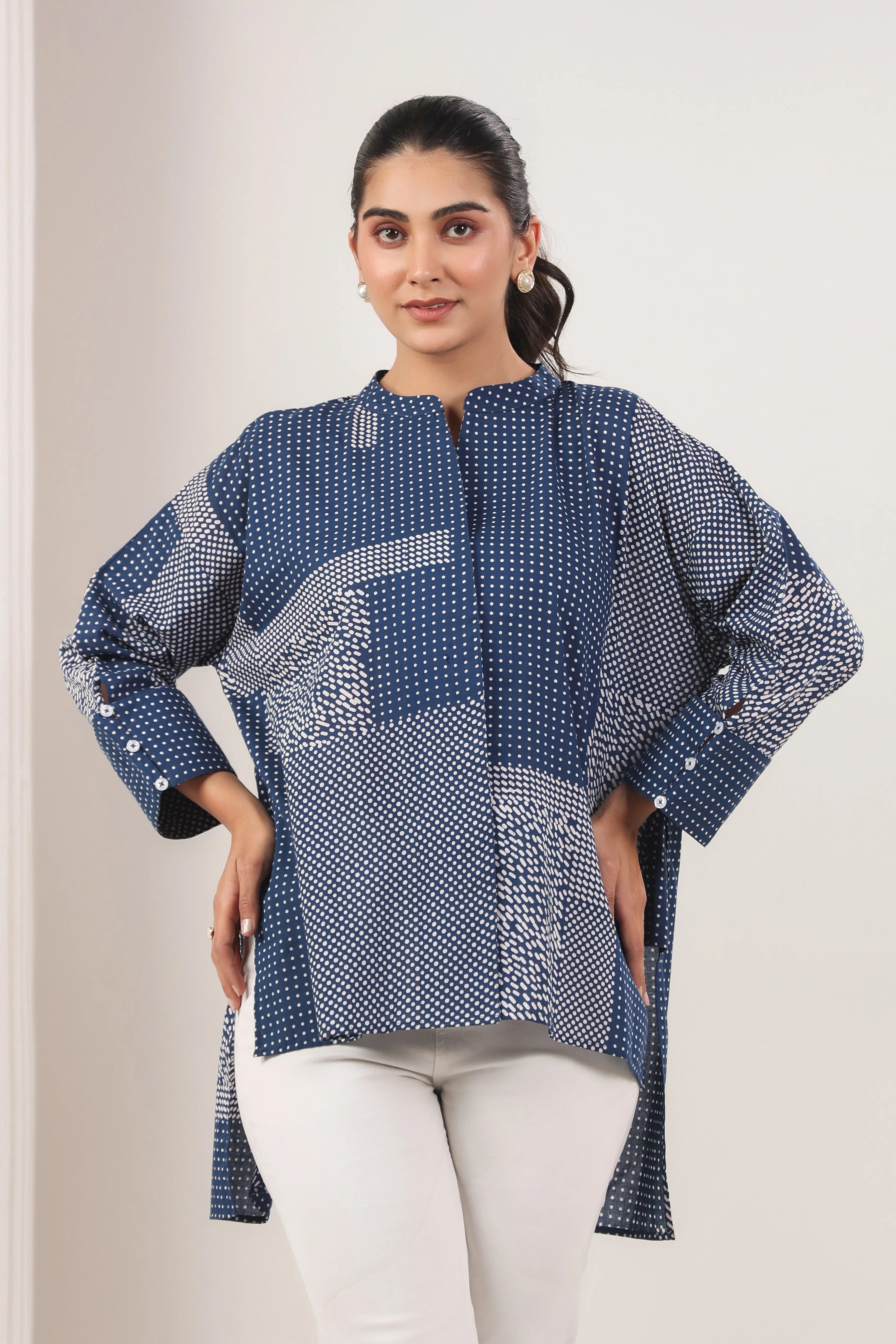 Navy Blue & Gray Antifit Shirt - Visramaa