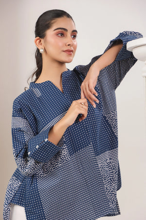 Navy Blue & Gray Antifit Shirt - Visramaa