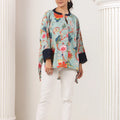 Teal Blue Floral Print Antifit Shirt - Visramaa