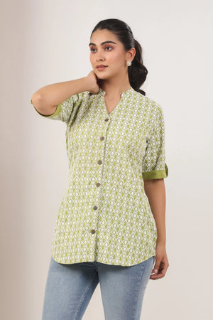 Sage Green Lakhnari Fitted Shirt - Visramaa
