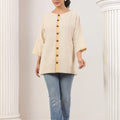 Beige Embroidered Straight Fit Shirt - Visramaa