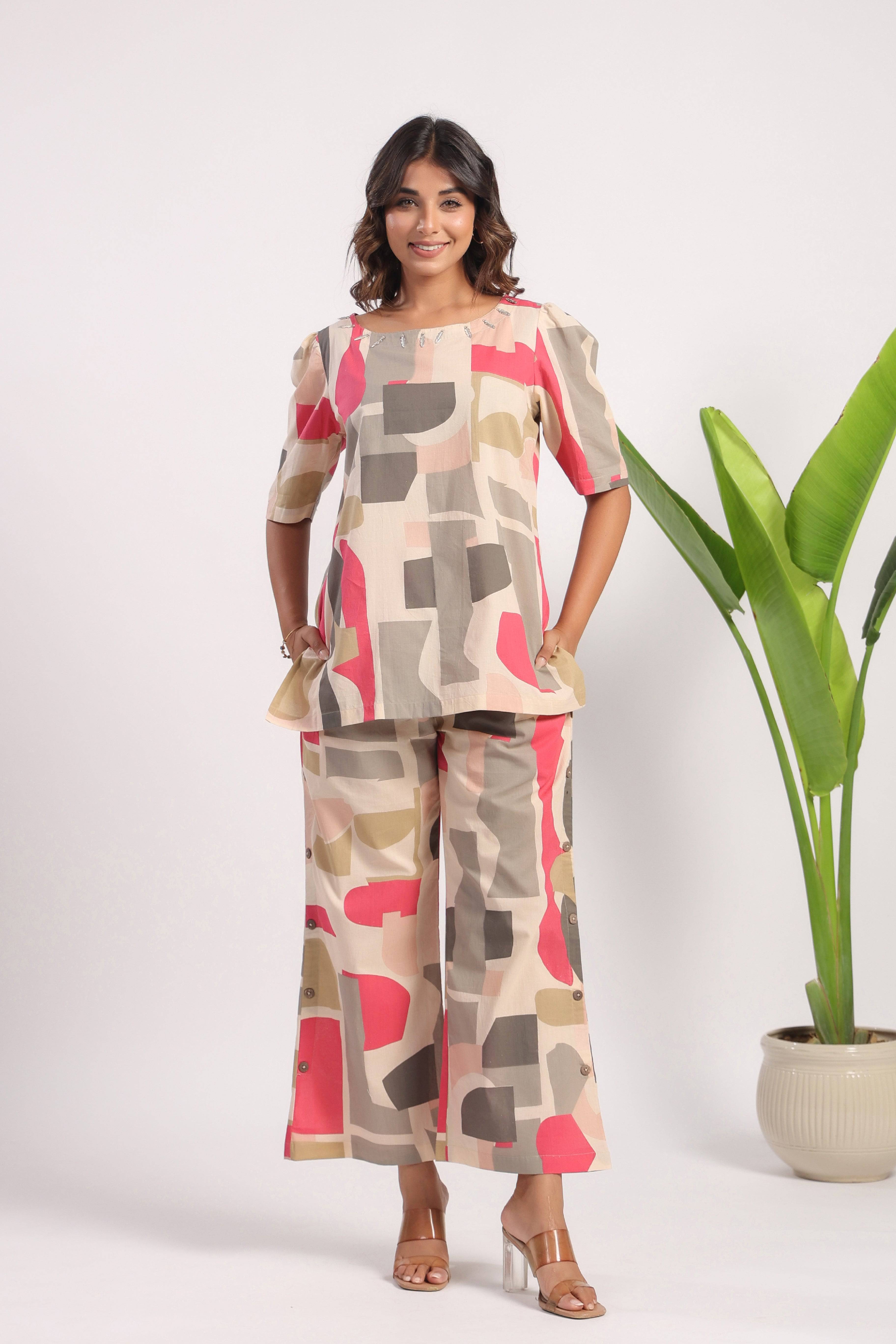 Geometrical Print  cotton coord set - Visramaa