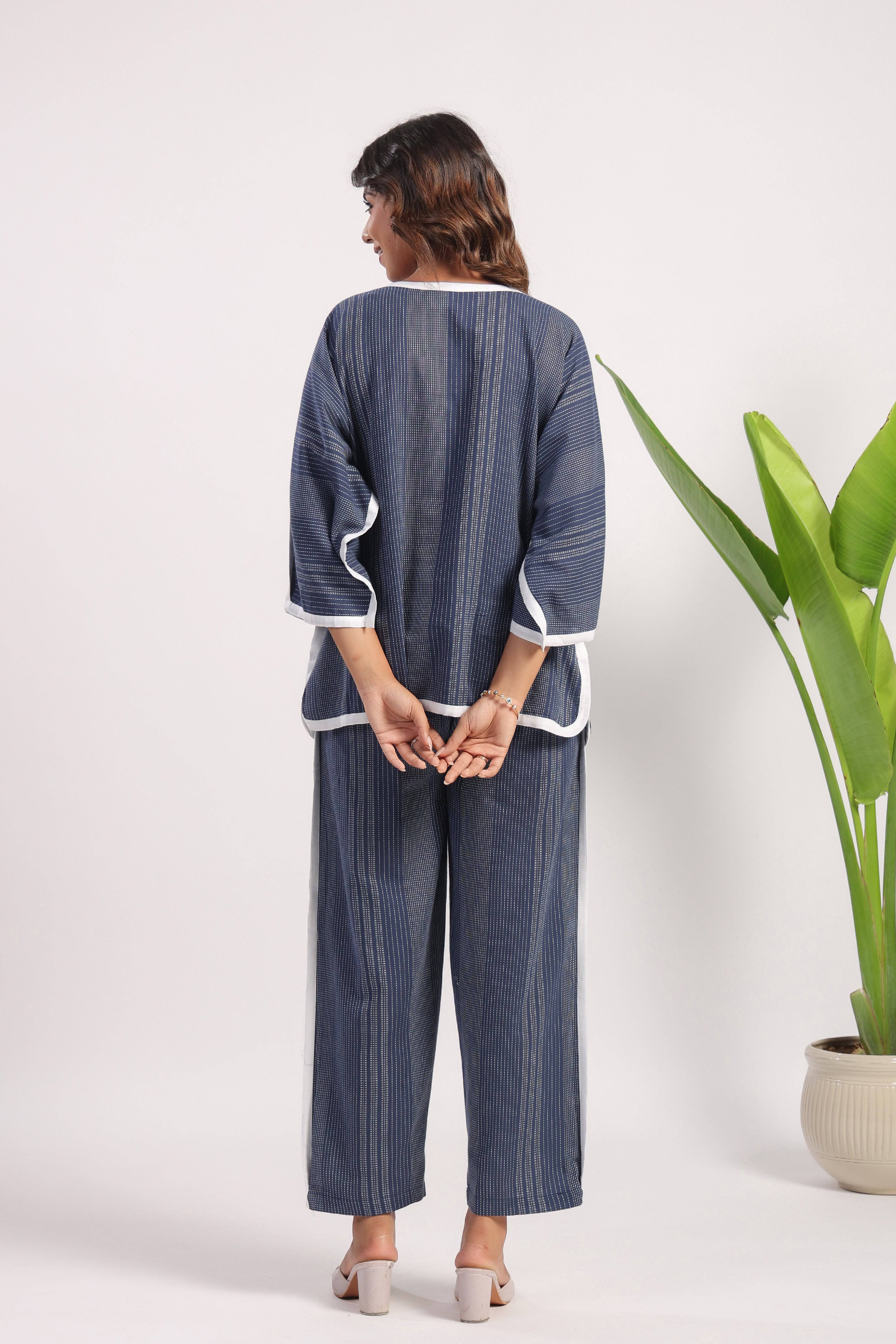 Navy blue cotton coord set - Visramaa