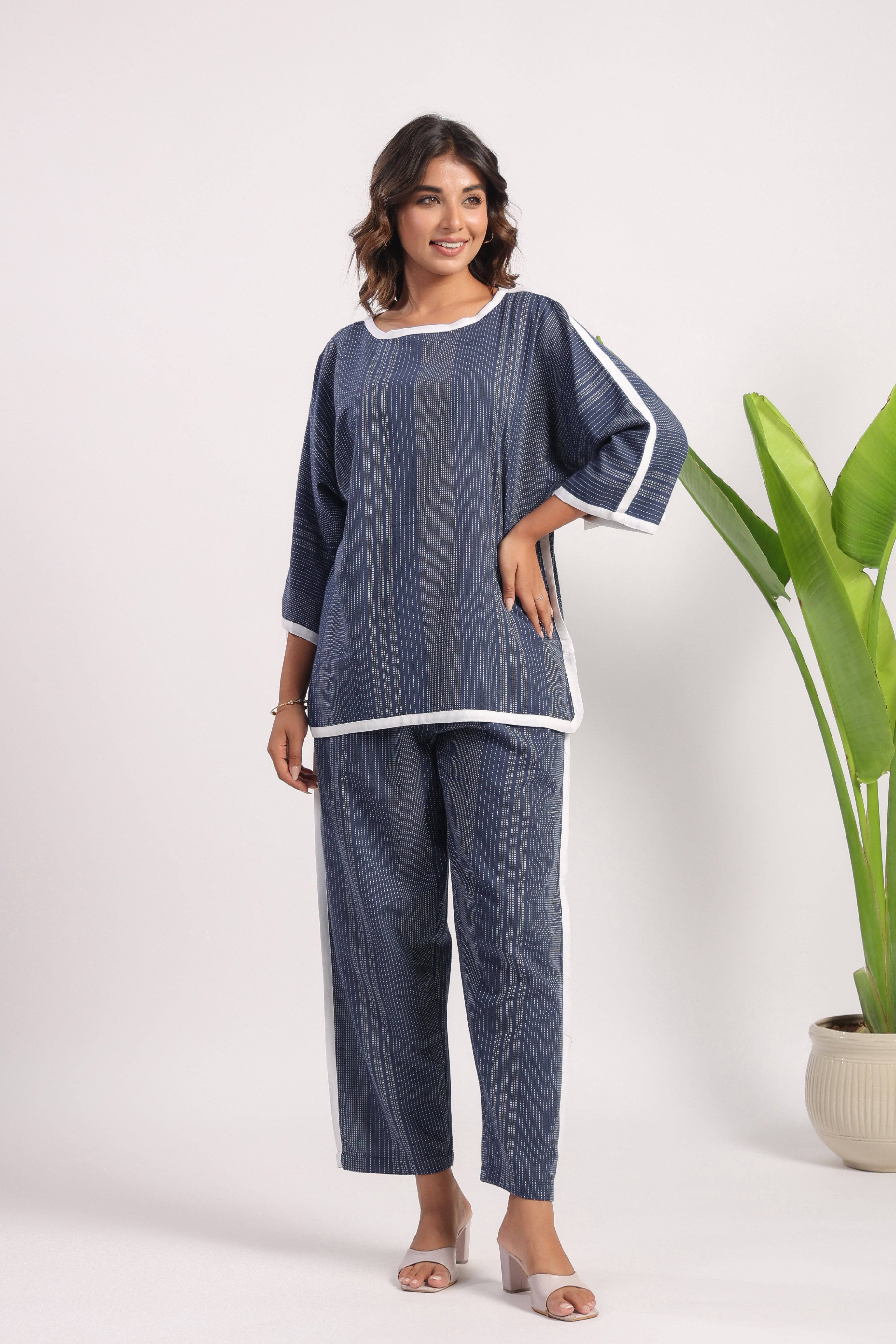 Navy blue cotton coord set - Visramaa