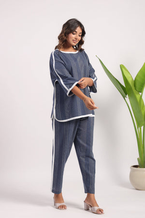 Navy blue cotton coord set - Visramaa
