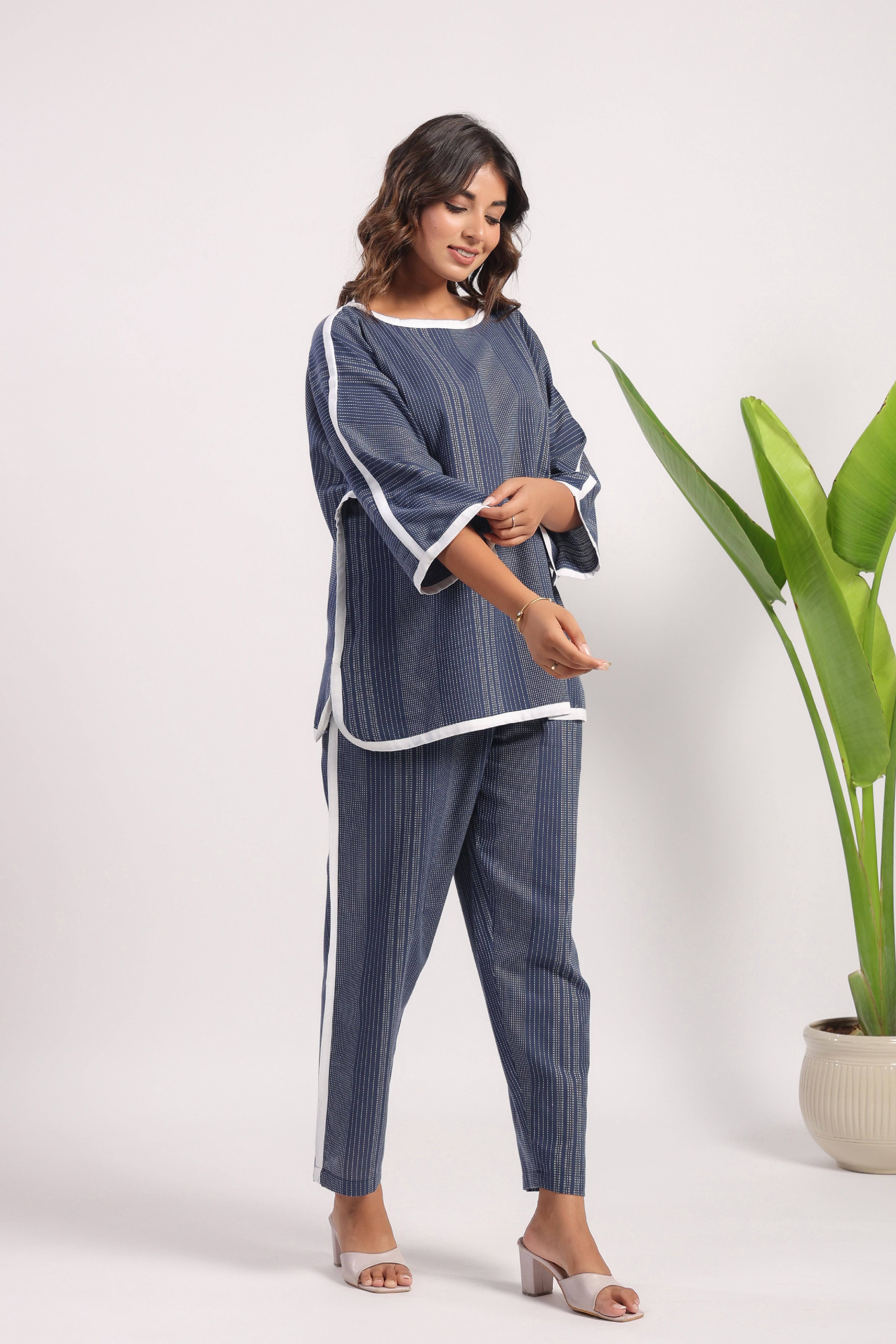 Navy blue cotton coord set - Visramaa