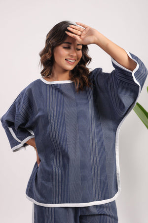 Navy blue cotton coord set - Visramaa
