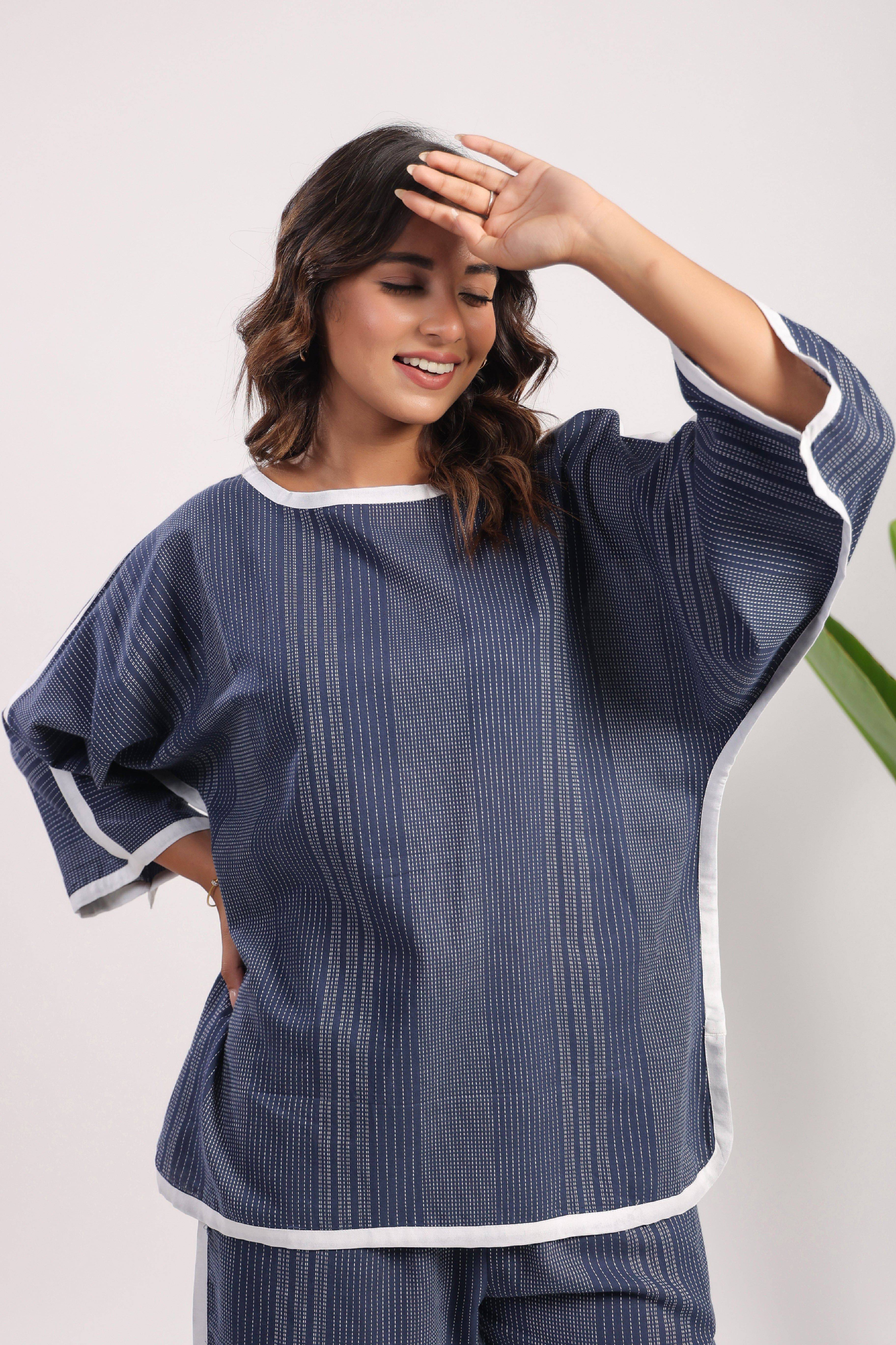Navy blue cotton coord set - Visramaa