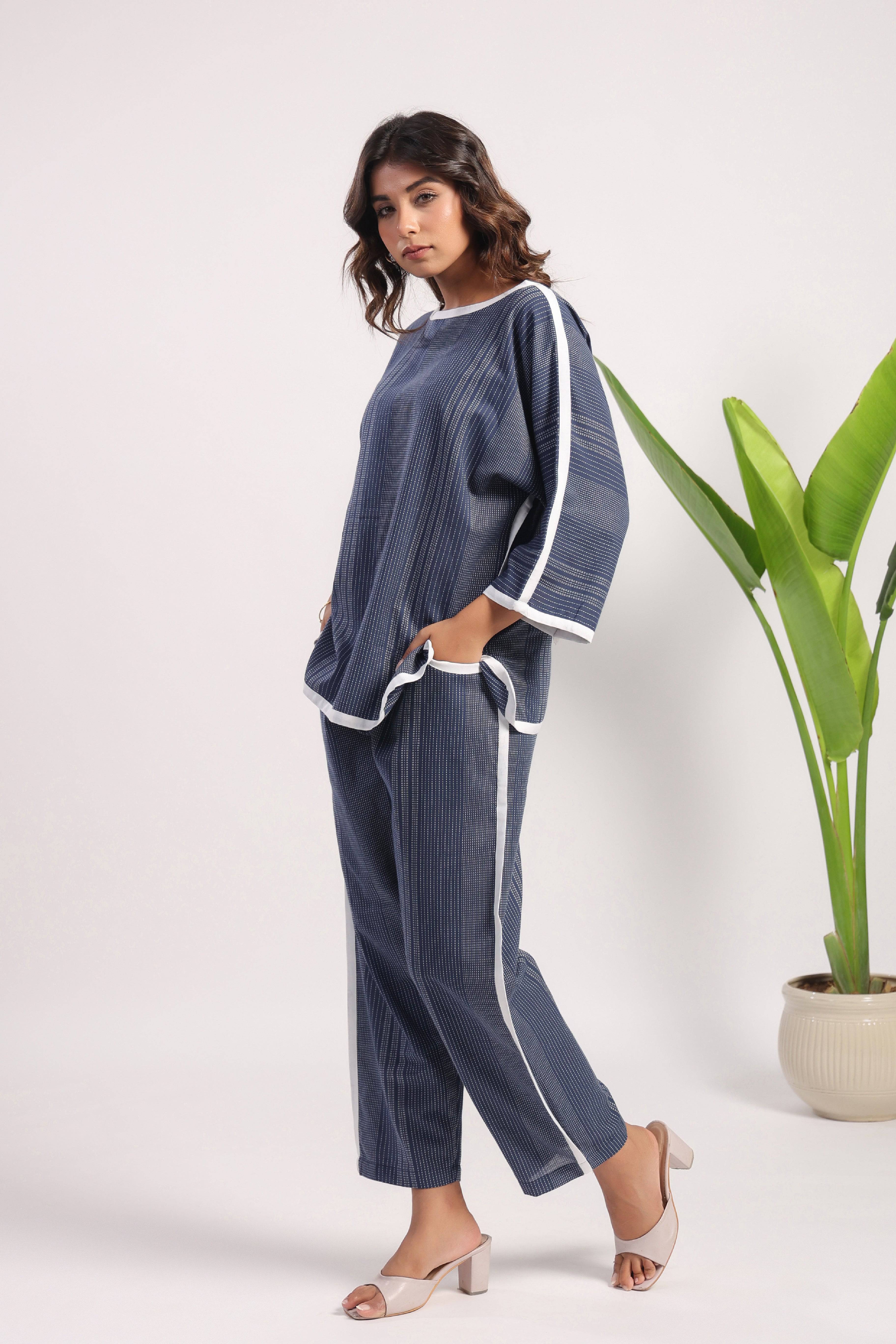 Navy blue cotton coord set - Visramaa