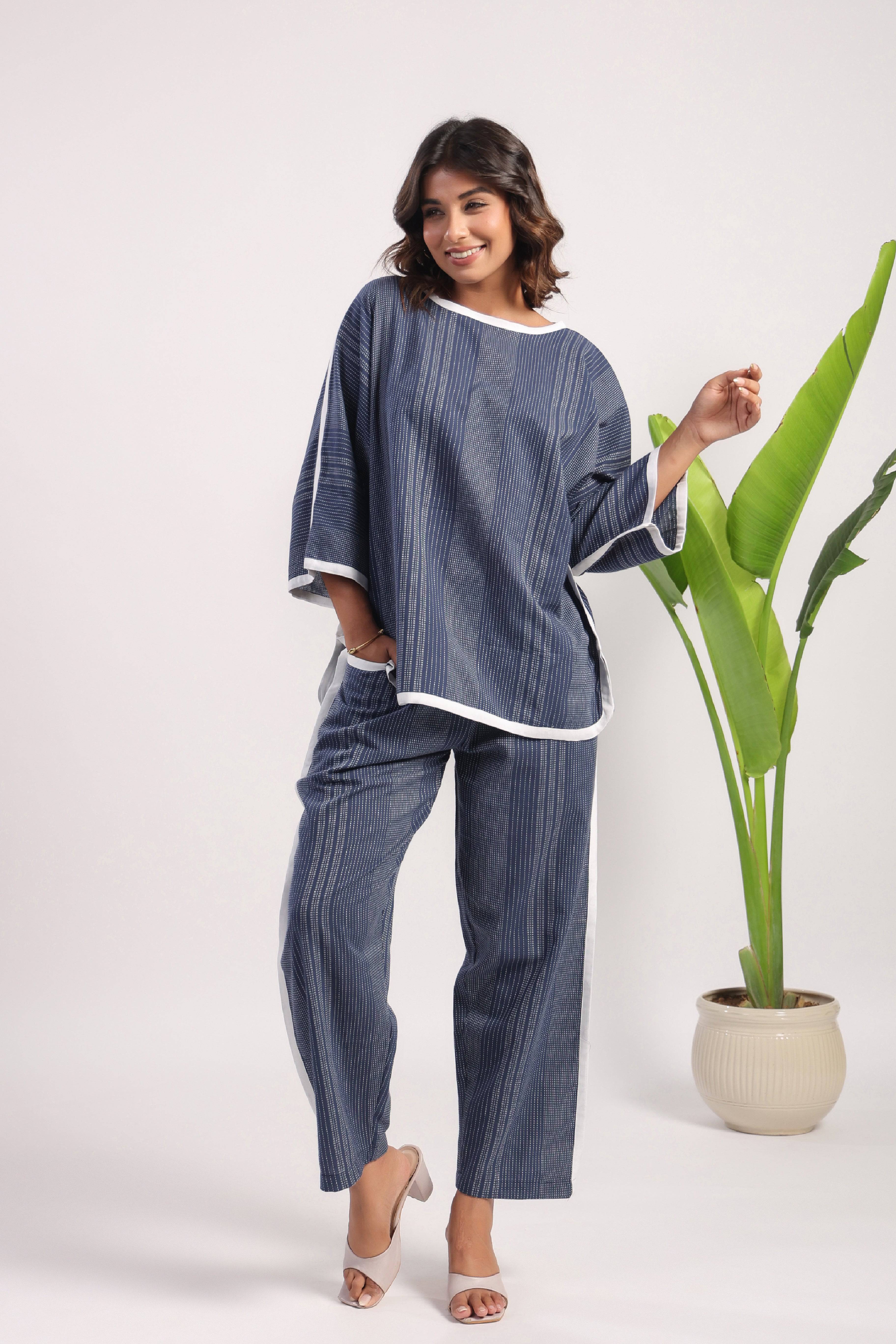 Navy blue cotton coord set - Visramaa