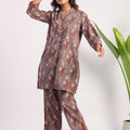 Brown cotton block printed coord set - Visramaa