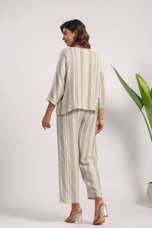Beige green soft linen coord set - Visramaa