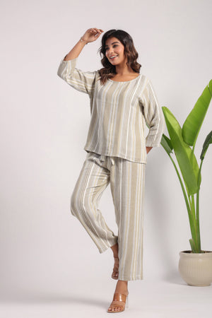 Beige green soft linen coord set - Visramaa