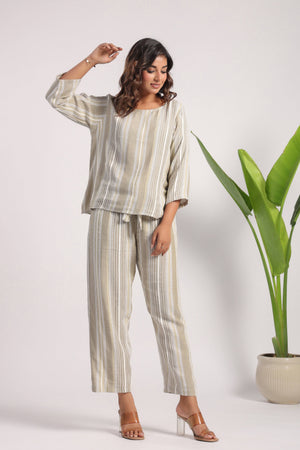 Beige green soft linen coord set - Visramaa