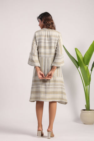 Beige green soft linen dress - Visramaa