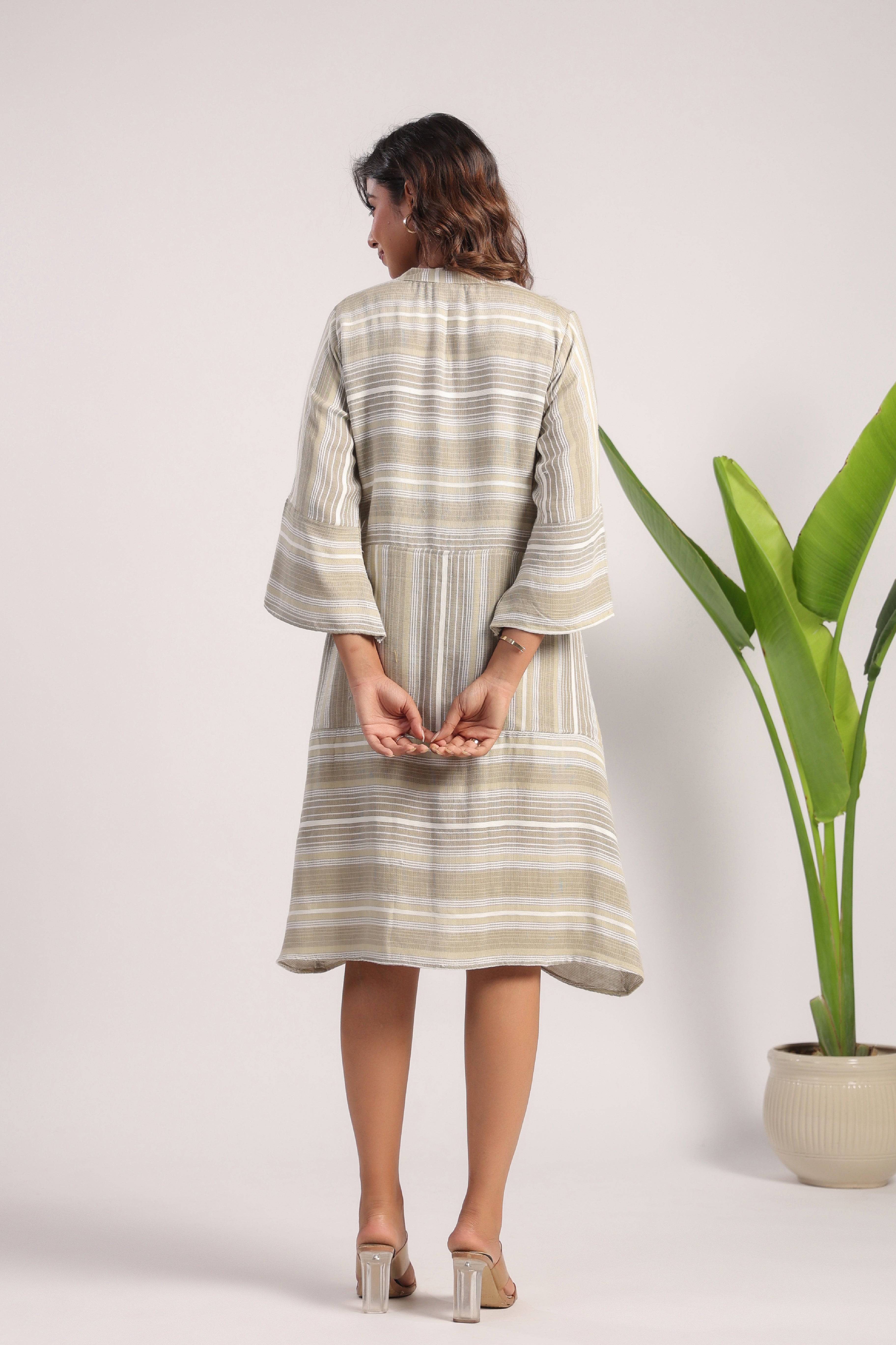 Beige green soft linen dress - Visramaa