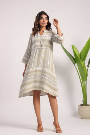Beige green soft linen dress - Visramaa