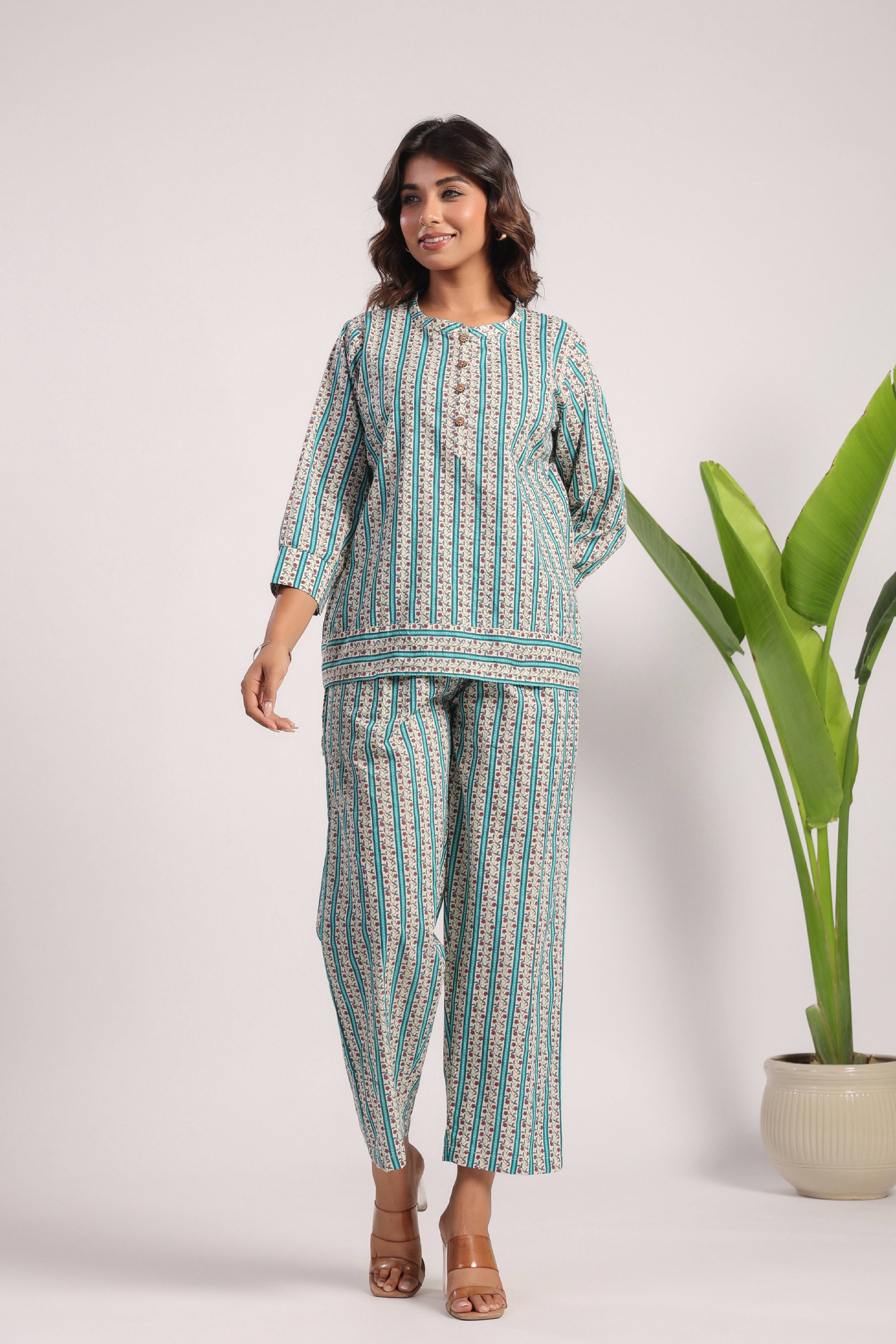 Ferozi cotton night suit - Visramaa