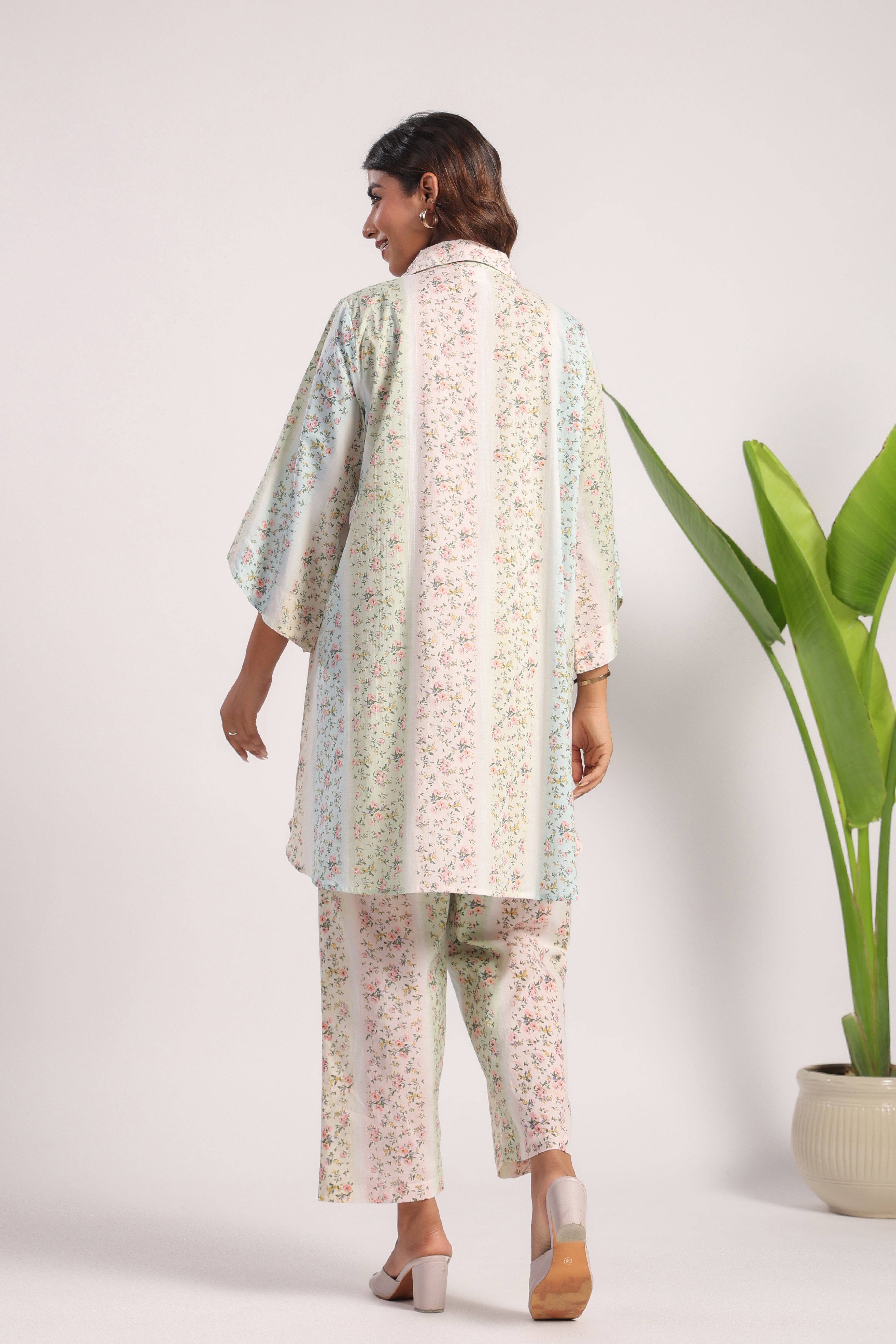 Multi color floral print cotton coord set. - Visramaa