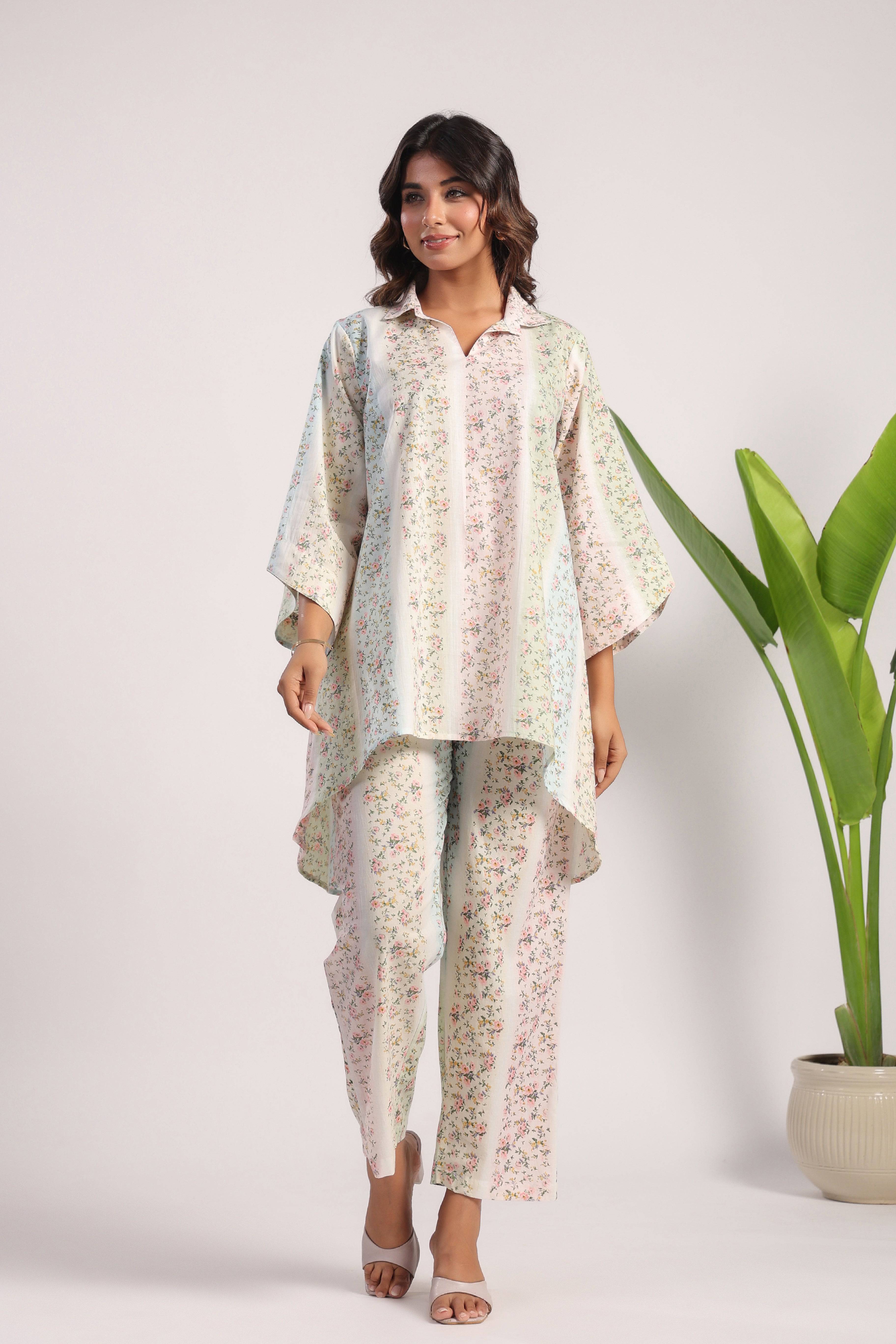 Multi color floral print cotton coord set. - Visramaa