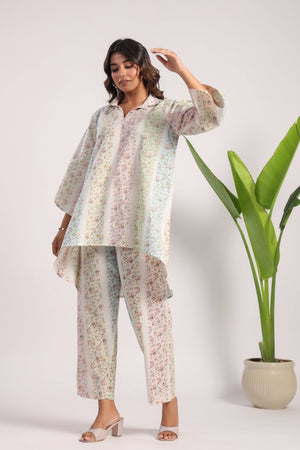 Multi color floral print cotton coord set. - Visramaa