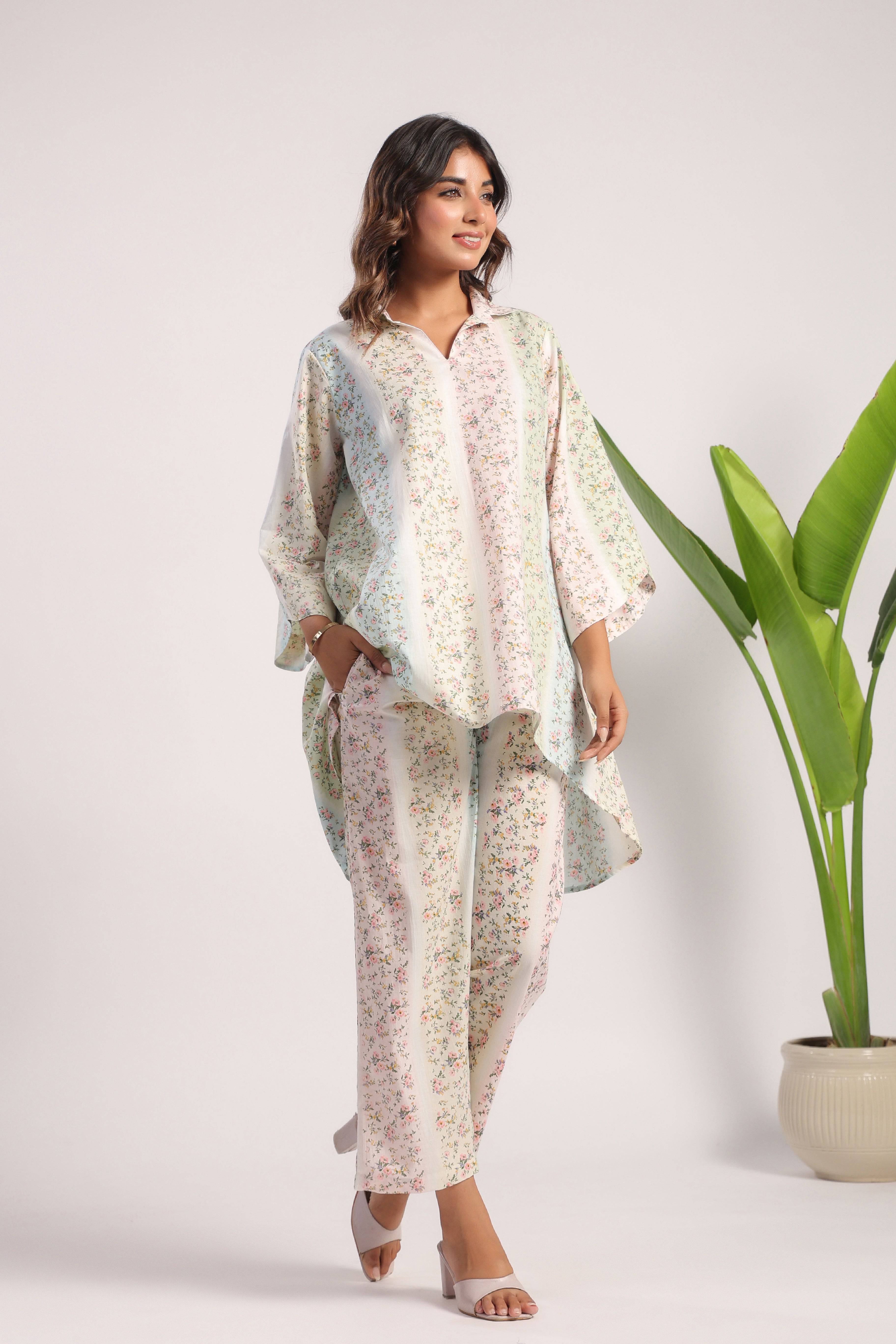 Multi color floral print cotton coord set. - Visramaa