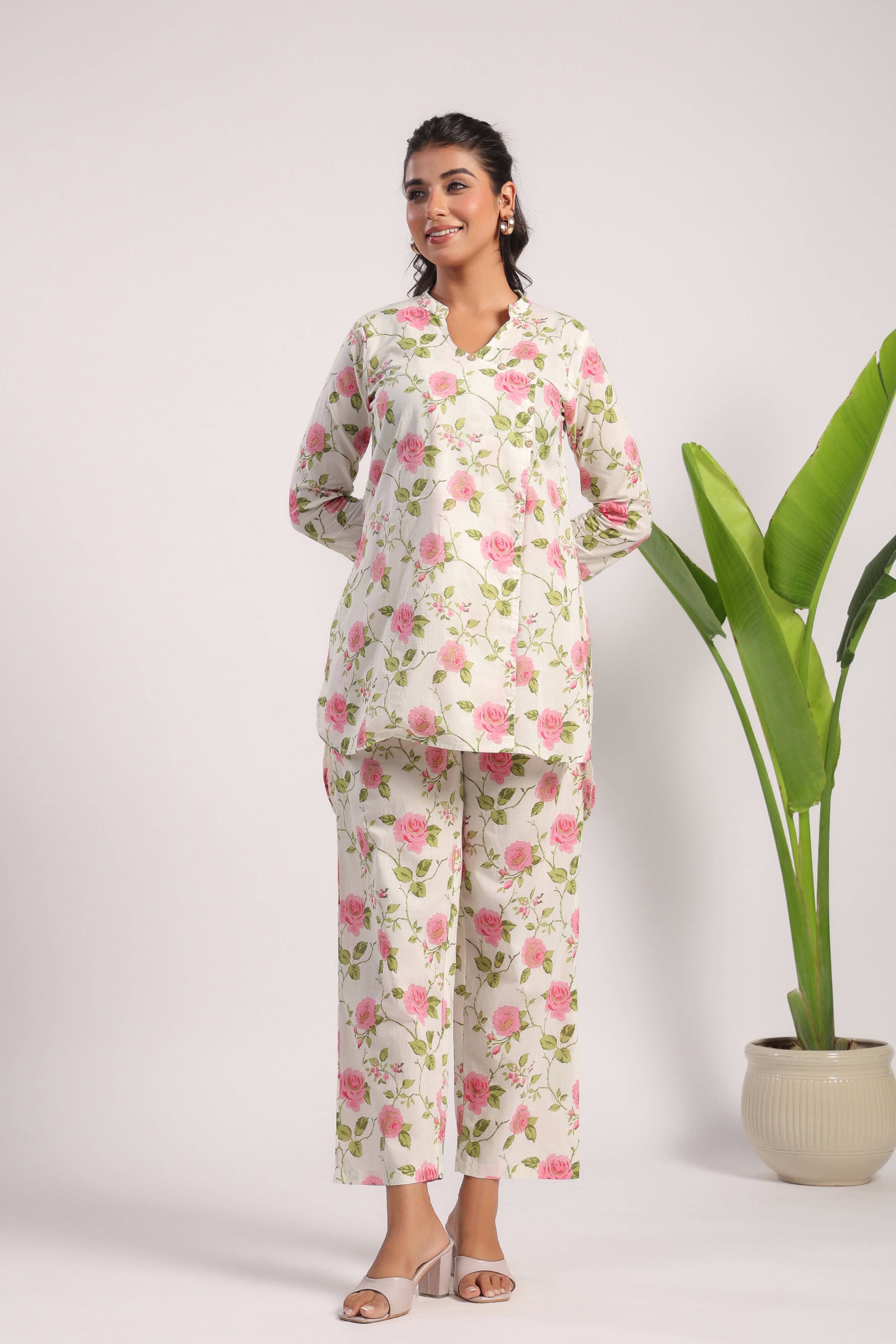 Pink Rose Print Coord Set - Visramaa