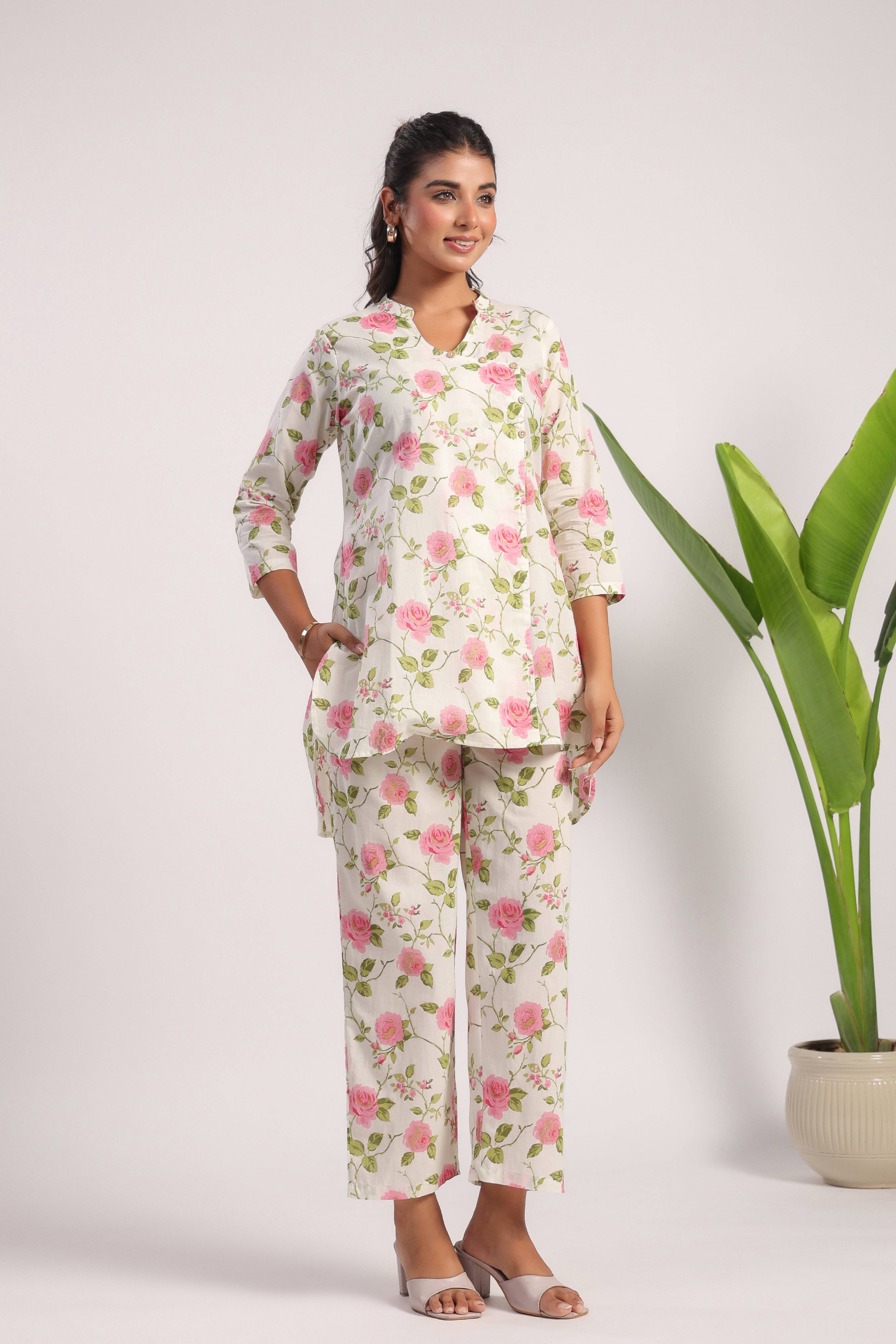 Pink Rose Print Coord Set - Visramaa