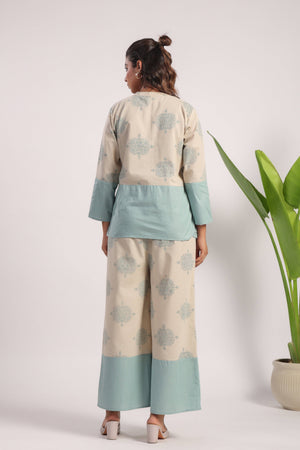 Beige and sea green linen coord set - Visramaa