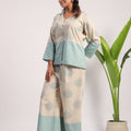 Beige and sea green linen coord set - Visramaa