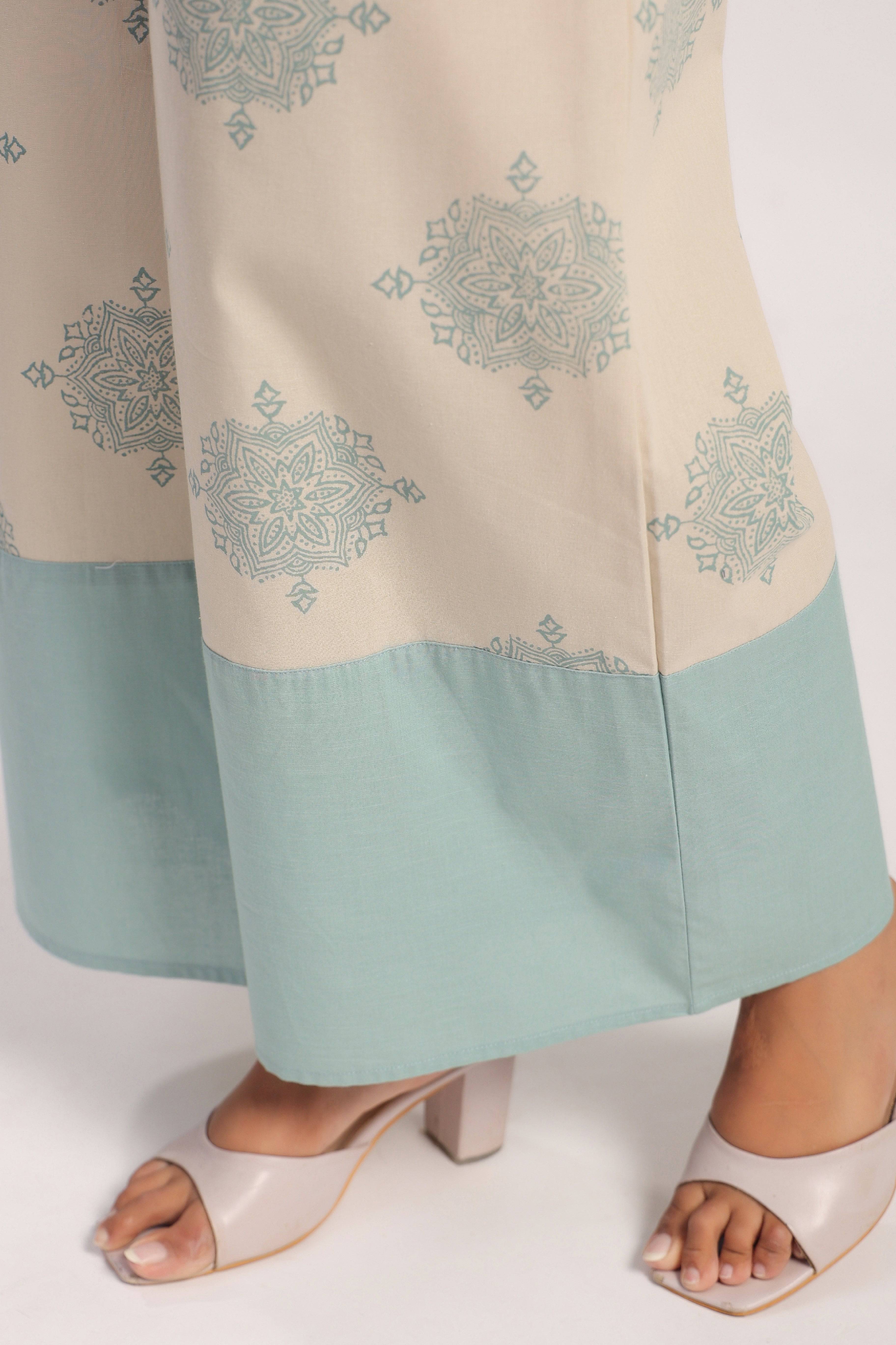 Beige and sea green linen coord set - Visramaa