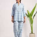 Sky blue block printed cotton coord set - Visramaa