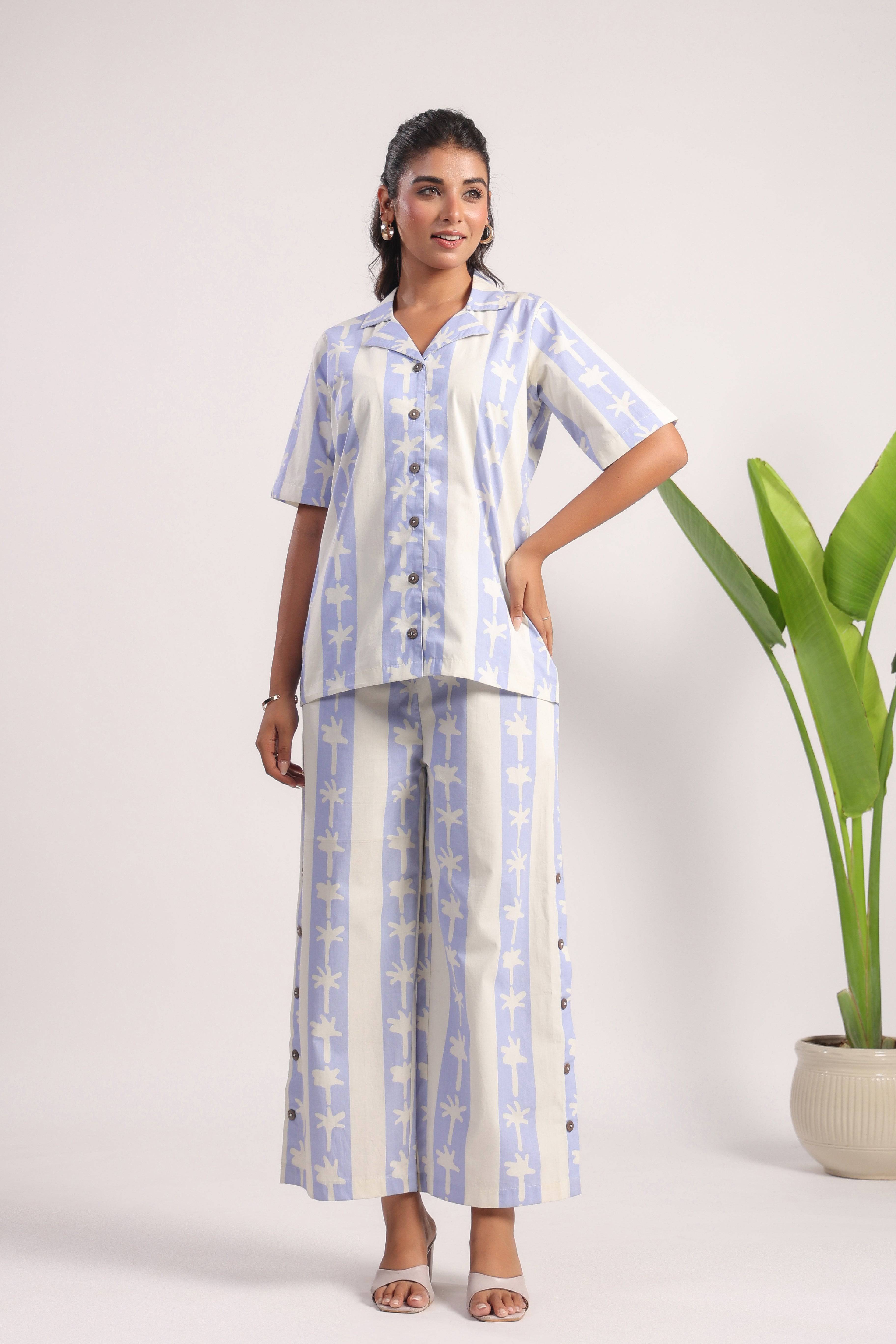 Lilac palm print cotton coord set - Visramaa