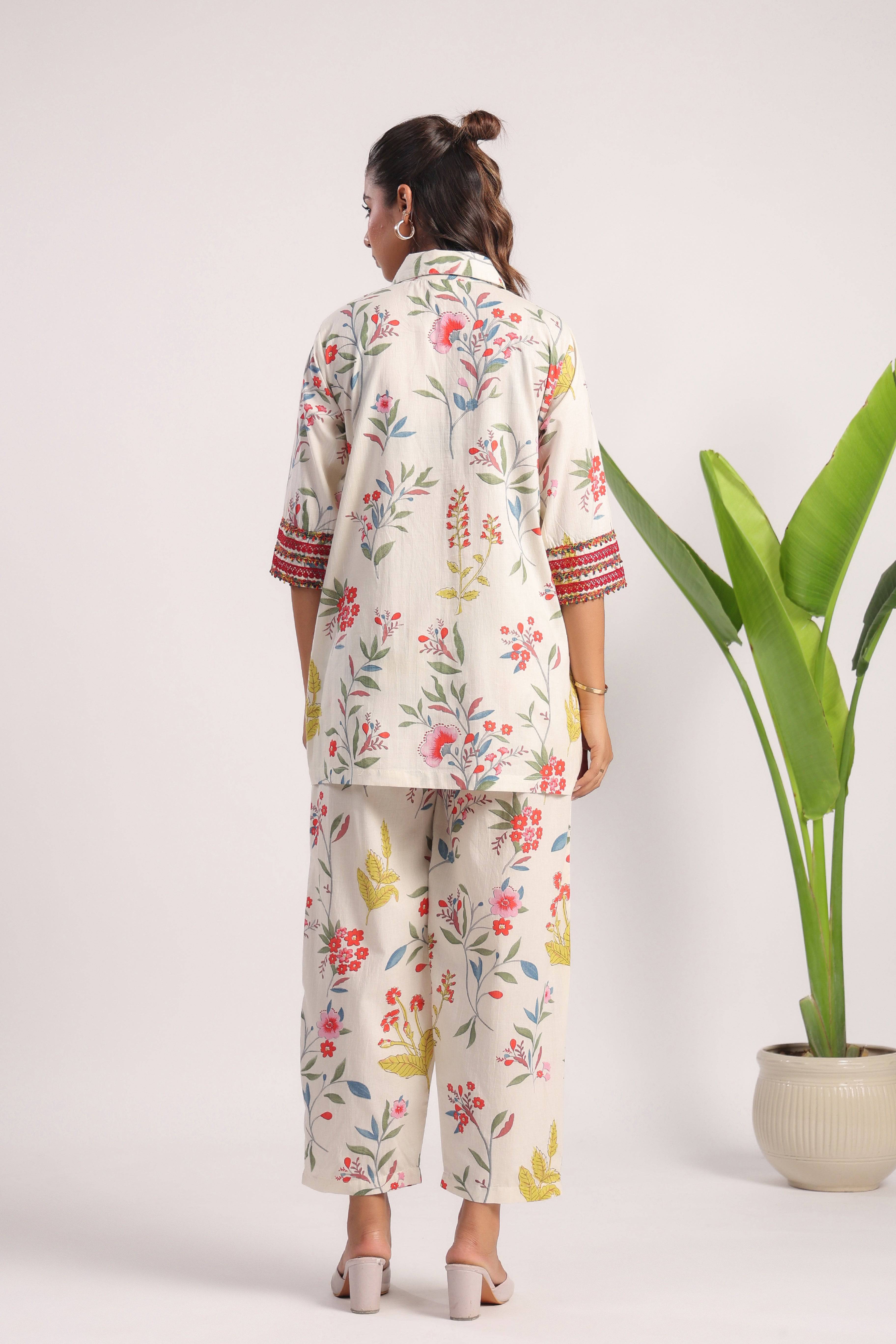 White floral cotton coord set - Visramaa