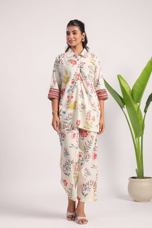 White floral cotton coord set - Visramaa