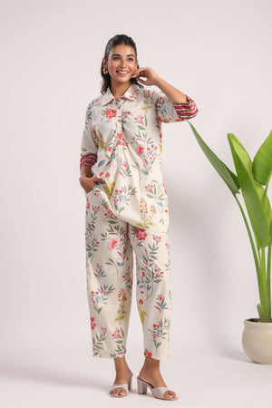 White floral cotton coord set - Visramaa