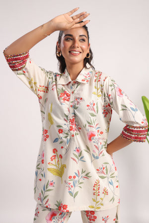 White floral cotton coord set - Visramaa