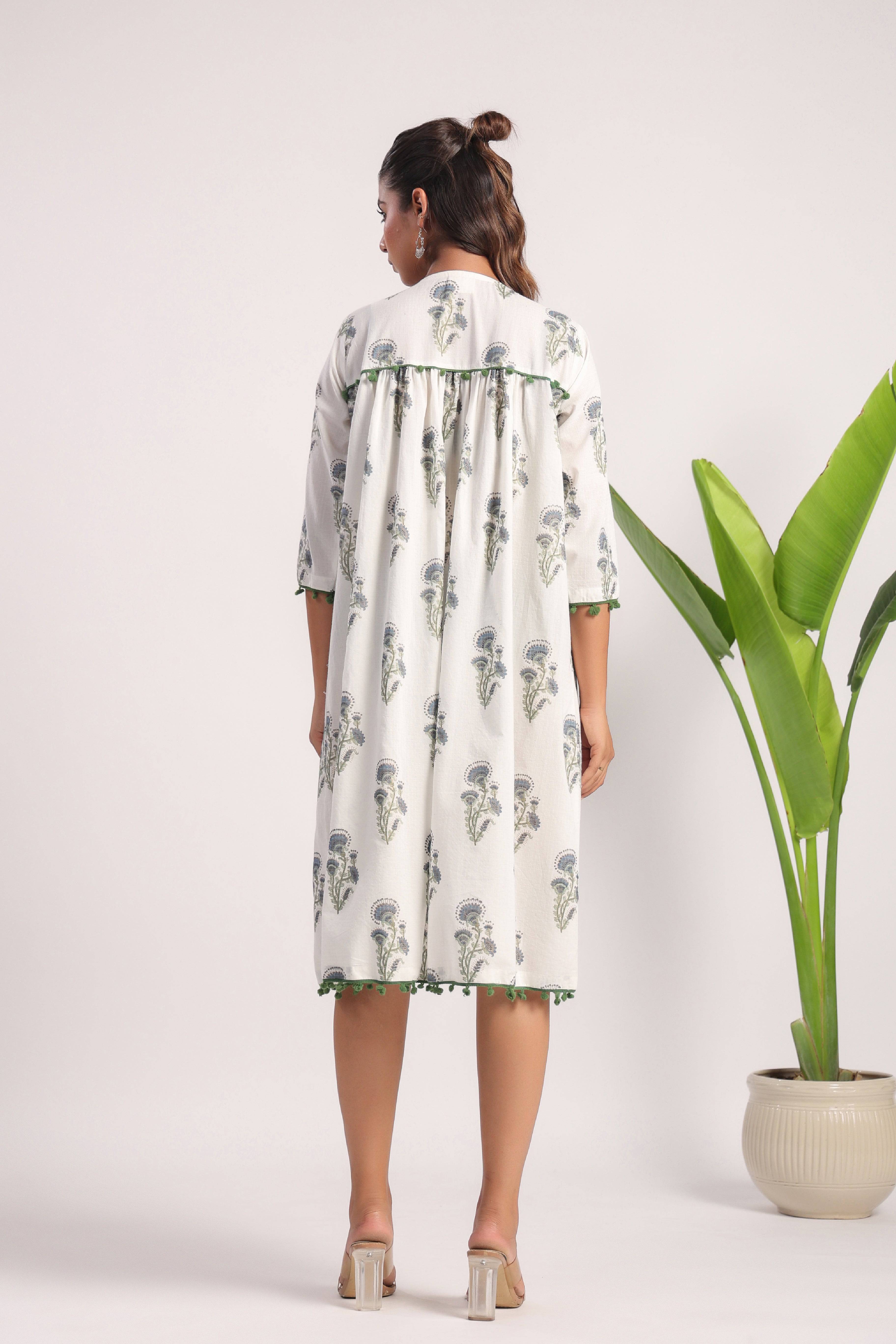 White block printed cotton dress - Visramaa
