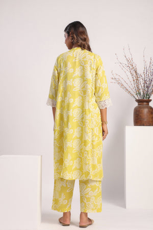 Yellow floral print cotton coord set. - Visramaa