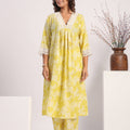 Yellow floral print cotton coord set. - Visramaa