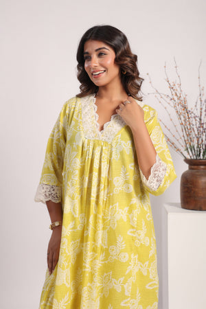 Yellow floral print cotton coord set. - Visramaa