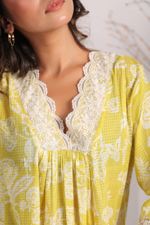 Yellow floral print cotton coord set. - Visramaa