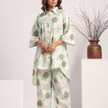 White ferozi floral cotton coord set - Visramaa
